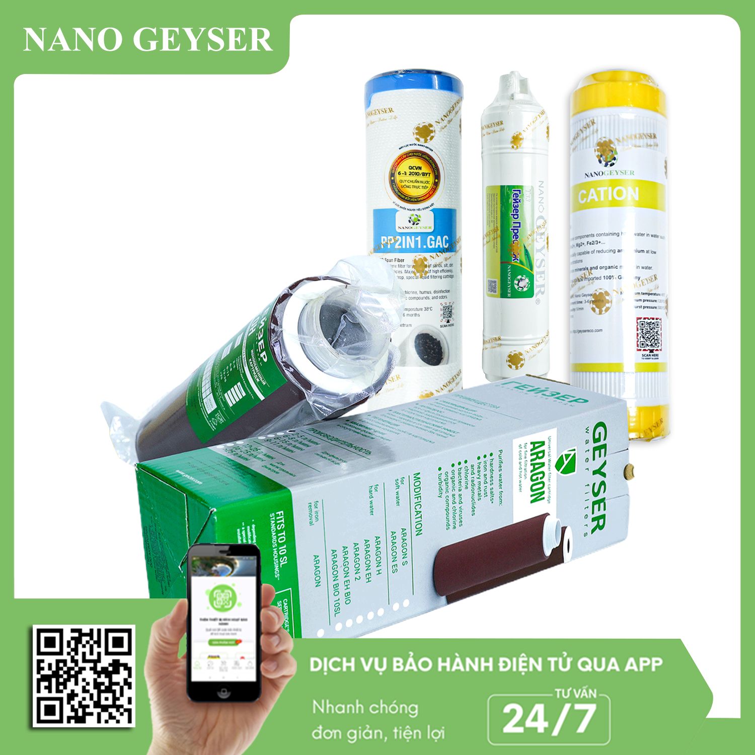 Combo lõi lọc PP2in1.GAC - Cation - Aragon - T33